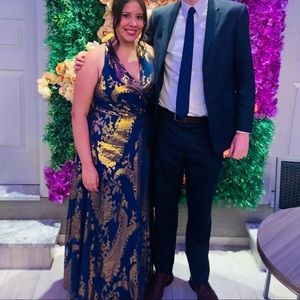 Blue and Gold Metallic Maxi Dress